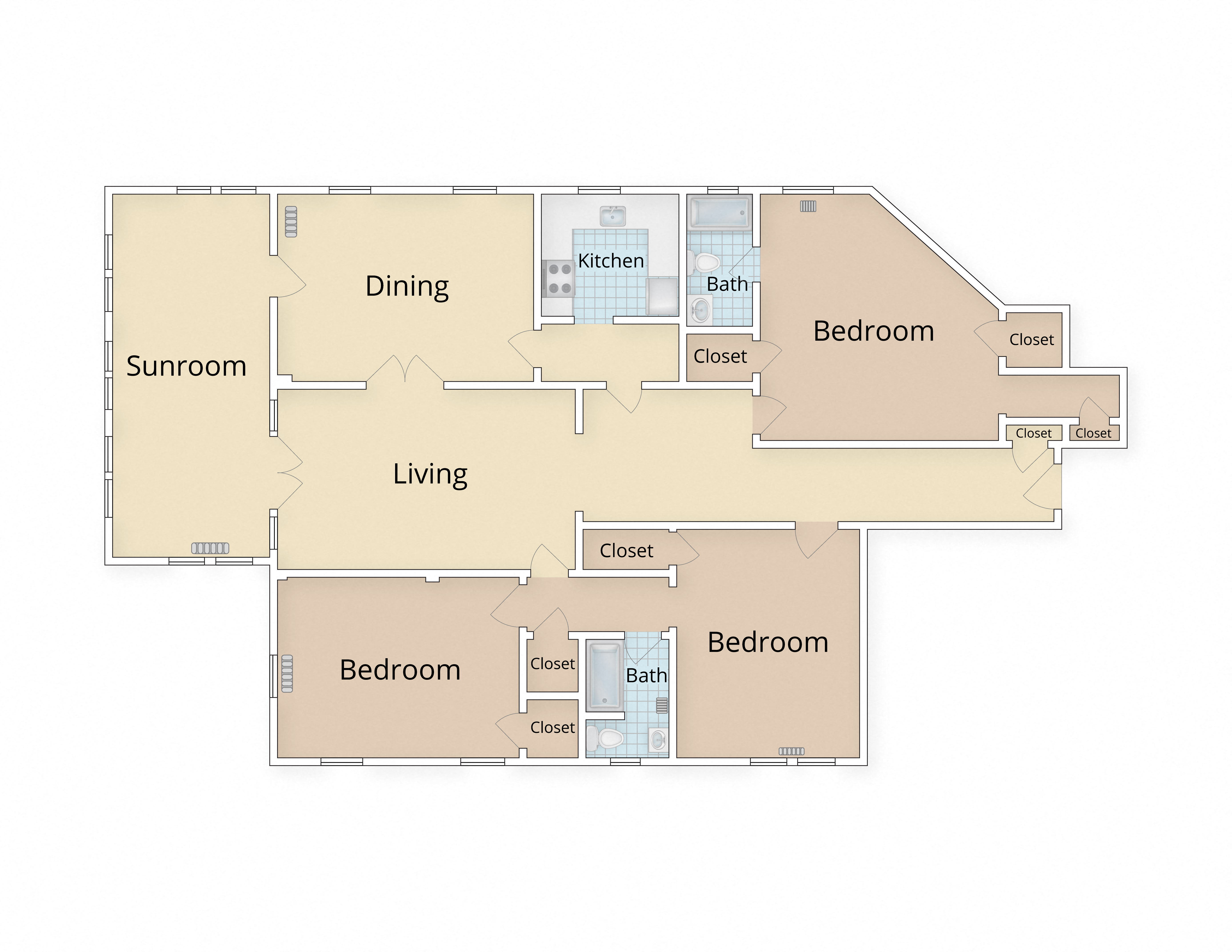Floor plan for 3 beds, 2 baths, 1870 sqft